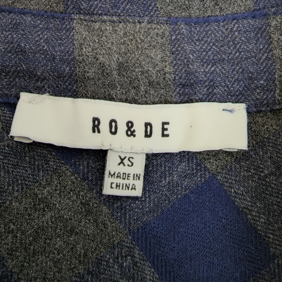 Ro & De Blue Collar Button Plaid Long Sleeve Drawstring Shift Dress Size SX - Picture 3 of 7